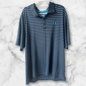 Under Armour Navy and Light Blue Striped Polo | 2XL